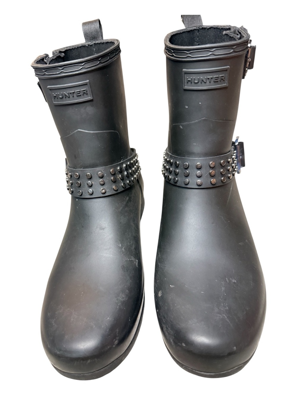 Hunter black moto style studded low boots western girlhoodcore collegiate cozy